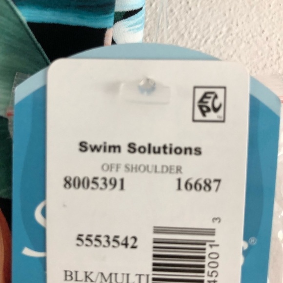 Swim Solutions Off The Shoulder Ruffle One Piece Swimsuit Size 8 Black Multi - Picture 7 of 14